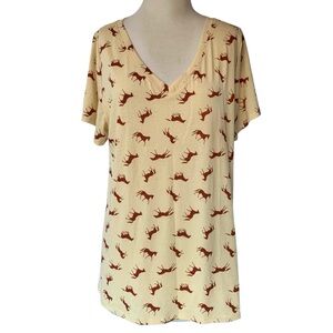 LuLaRoe Christy Horse Print Short Sleeve V-Neck Shirt ~ Women's XL